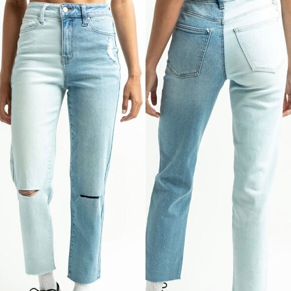 RSQ Tilly's 2 Tone Distressed High Waisted Denim Crop Jeans Women's 27 - Picture 1 of 9